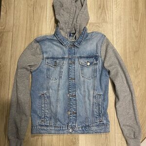 H&M Blue Denim Jacket with Gray Hood